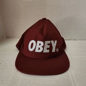 Mens Obey Burgundy Maroon Logo Spellout Cotton Snapback Hat Cap One Size Fit All